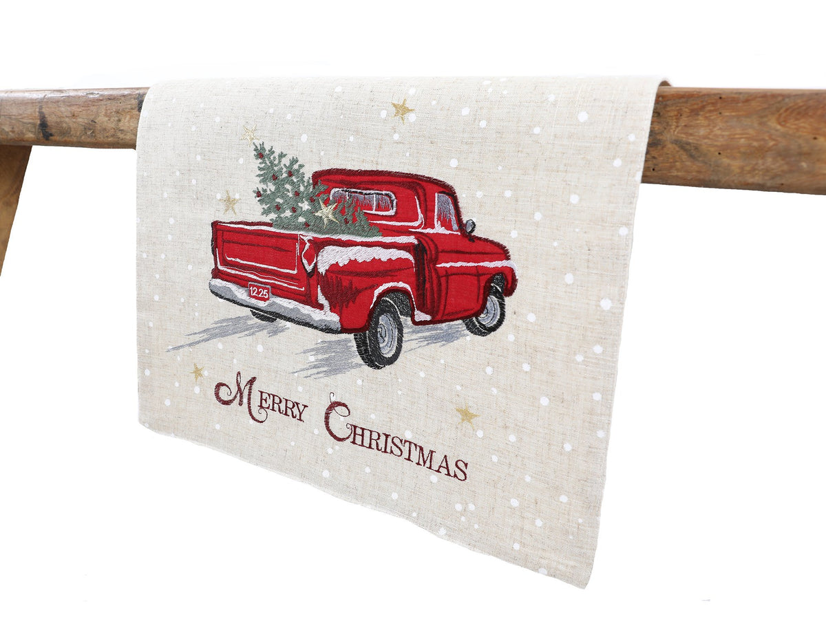 Vintage Red Truck Christmas Table Runner