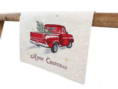 Vintage Red Truck Christmas Table Runner