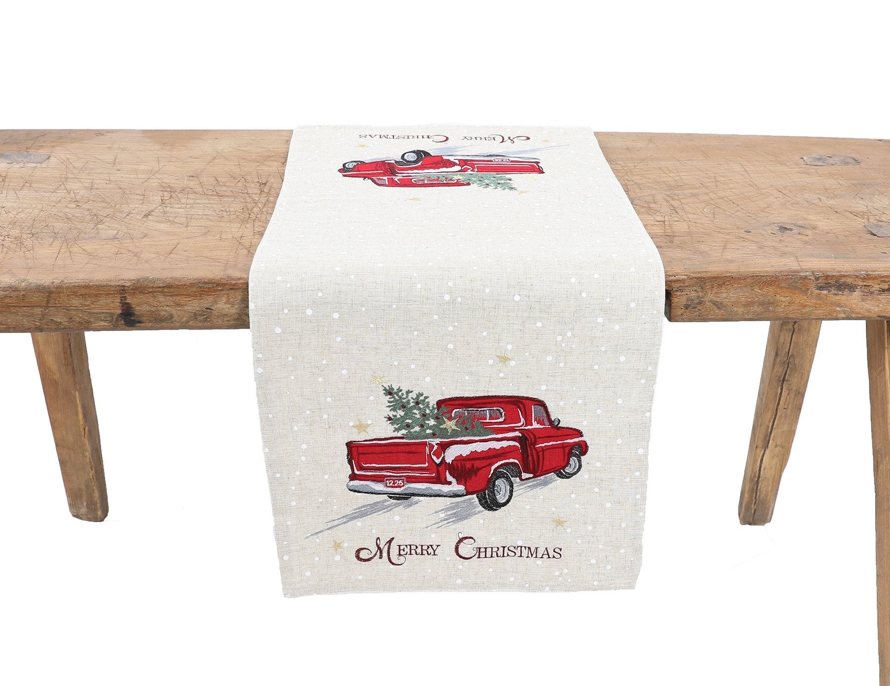 Vintage Red Truck Christmas Table Runner