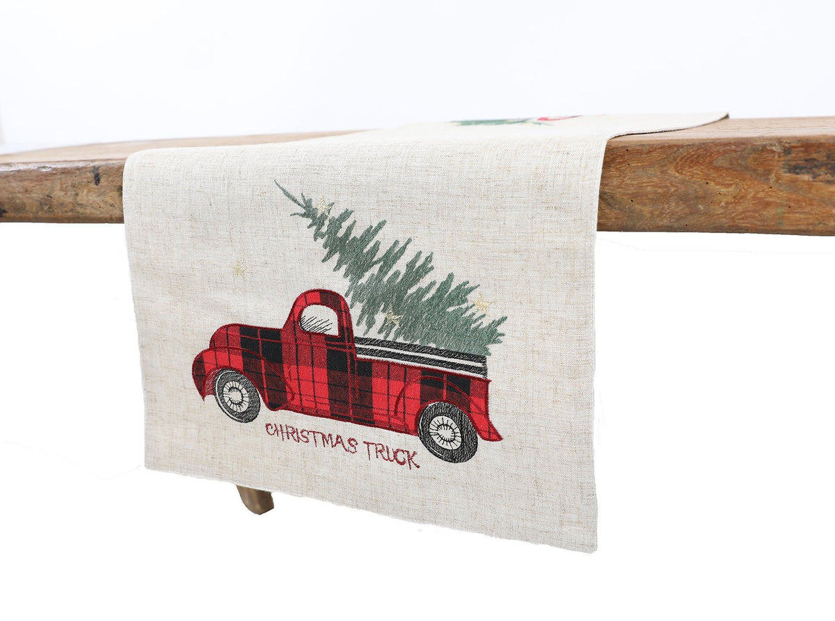 Vintage Tartan Christmas Truck Table Runner