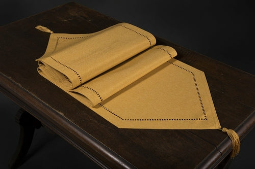 XD915918-Melrose Poliviscose Table Runner Hemstitch Solid 16x72 Gold