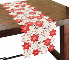 XD99022 Candy Cane Poinsettia Cutwork Mini Table Runner 12x28