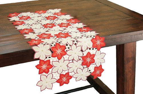 XD99022 Candy Cane Poinsettia Cutwork Mini Table Runner 12x28