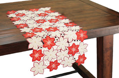 XD99022 Candy Cane Poinsettia Cutwork Mini Table Runner 12x28