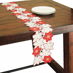 XD99022 Candy Cane Poinsettia Cutwork Mini Table Runner 12x28