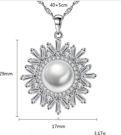 Pearl Necklace, Sterling Silver Necklace, Snowflake Pendant
