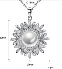 Pearl Necklace, Sterling Silver Necklace, Snowflake Pendant