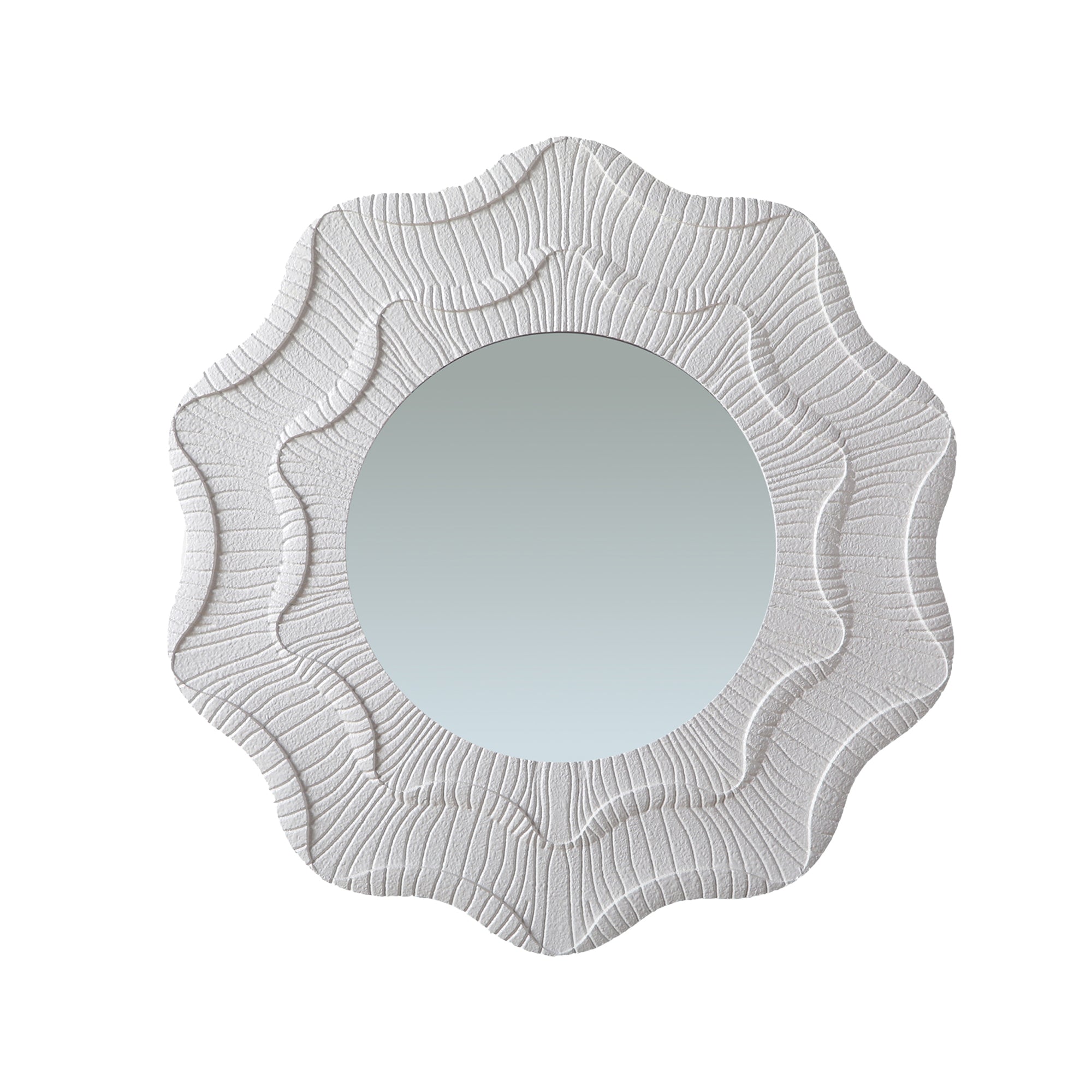 Round Cream Flower Wall Mirror with Wavy Frame for Decorative Home