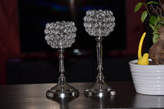Vibhsa Hurricane Crystal Candle Holders | Set of 2, 8" & 10", Silver