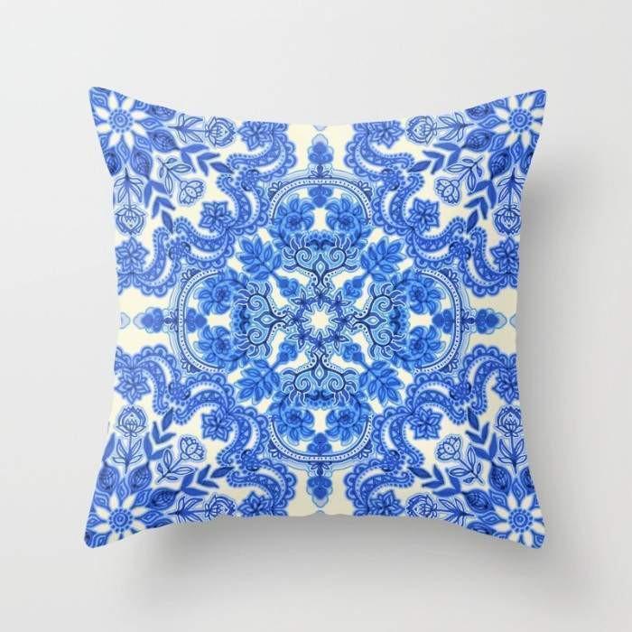 cobalt blue and white cushion pillow