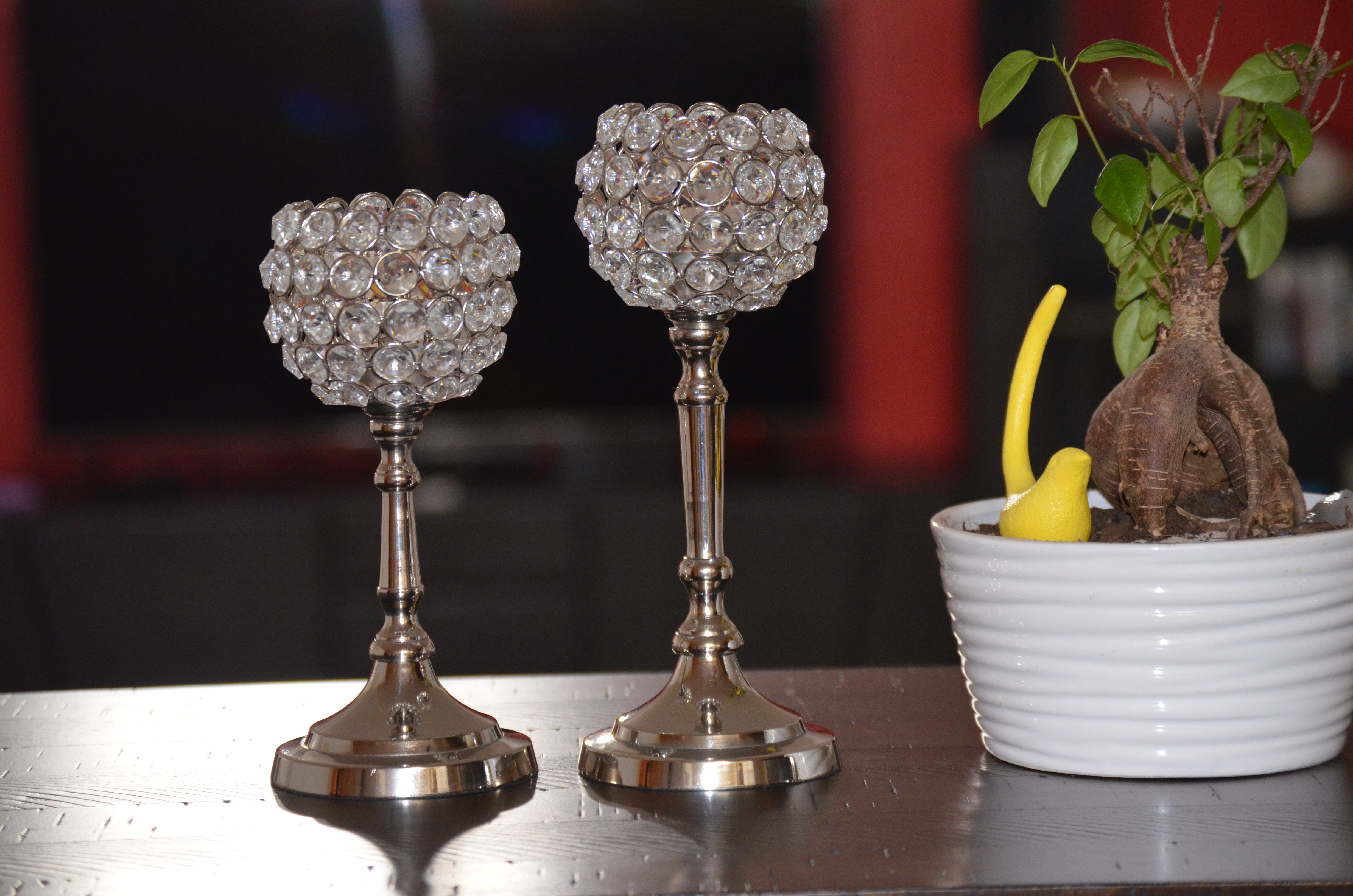 Vibhsa Hurricane Crystal Candle Holders | Set of 2, 8" & 10", Silver