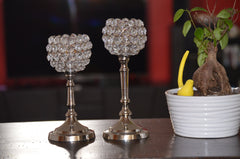 Vibhsa Hurricane Crystal Candle Holders | Set of 2, 8" & 10", Silver