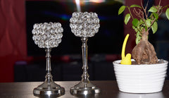 Vibhsa Hurricane Crystal Candle Holders | Set of 2, 8" & 10", Silver