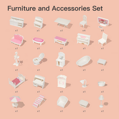 Big Wooden Dollhouse with Furniture Doll House Play Set
