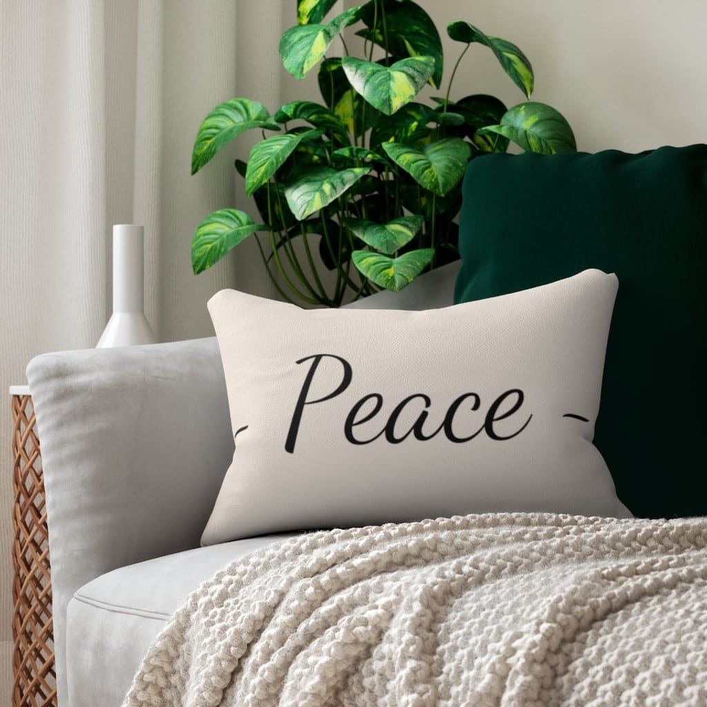 Decorative Lumbar Throw Pillow - Peace - Beige Black