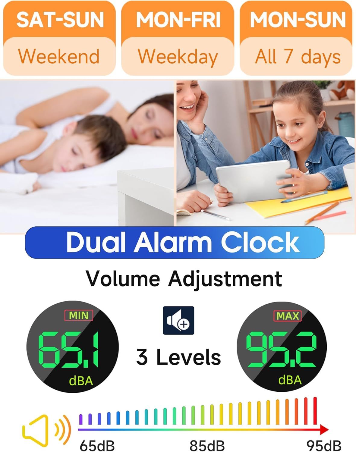Modern Curved Cute Digital Alarm Clock,Colorful Led Display,Adjustable