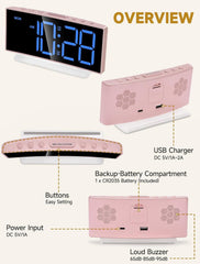 Modern Curved Cute Digital Alarm Clock,Colorful Led Display,Adjustable